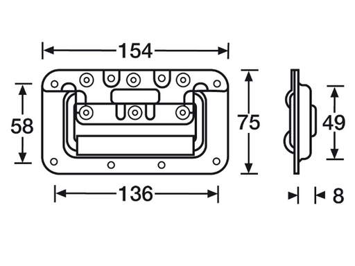Adam Hall Hardware Recessed Sprung Handle S in Dish8 mm Deep