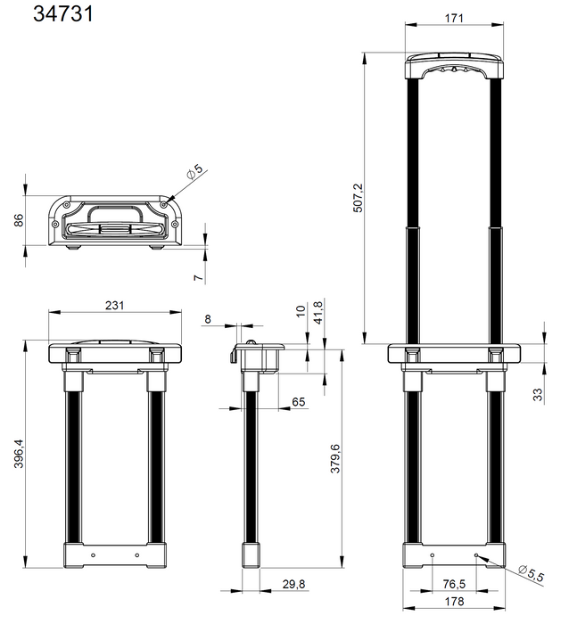 Adam Hall Hardware Recessed Extendable Handle 2-stage