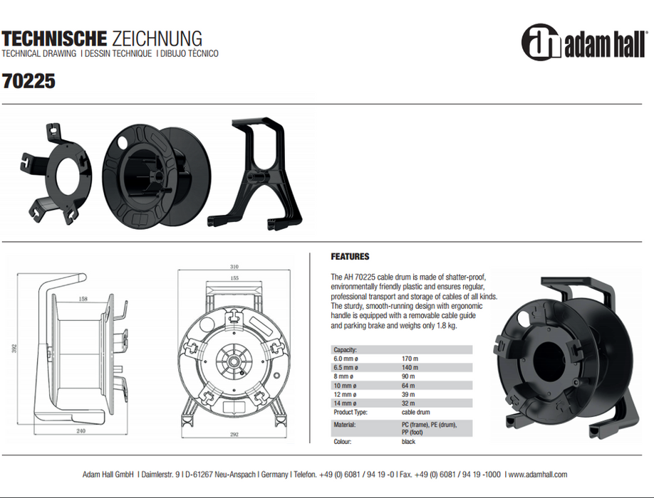 Adam Hall Adam Hall - Pro Plastic Cable Drum Ø310