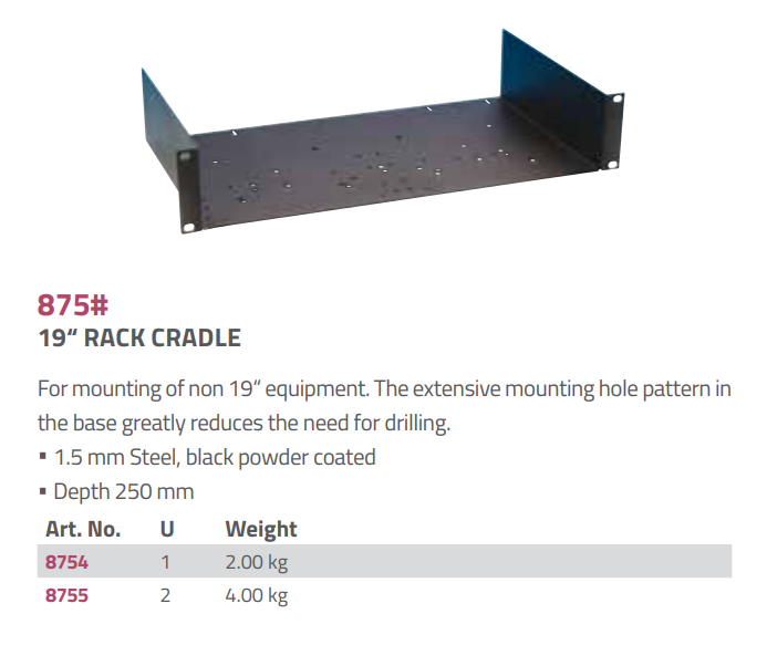 Adam Hall Hardware Rack cradle - 1U 250mm D