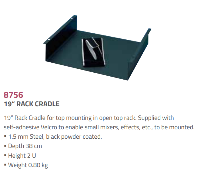 Adam Hall Hardware 19" Rack cradle 2U/9U w/ velcro