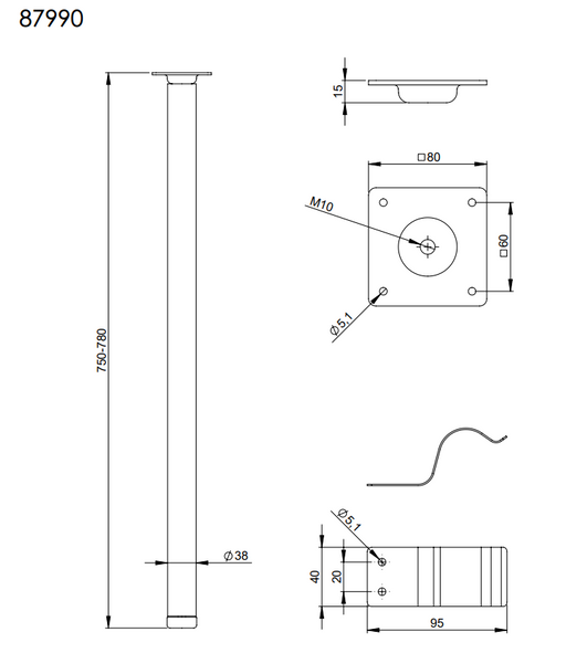 Adam Hall Hardware Rack Table Leg Set 75 - 78 cm