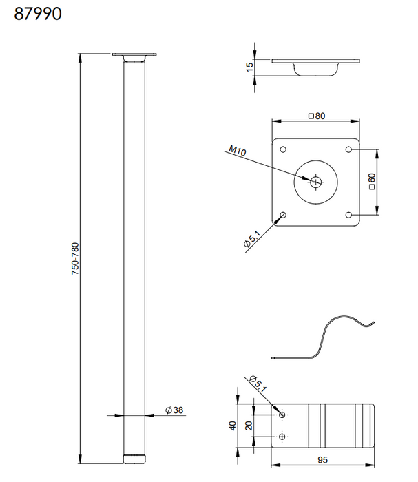 Adam Hall Hardware Rack Table Leg Set 75 - 78 cm