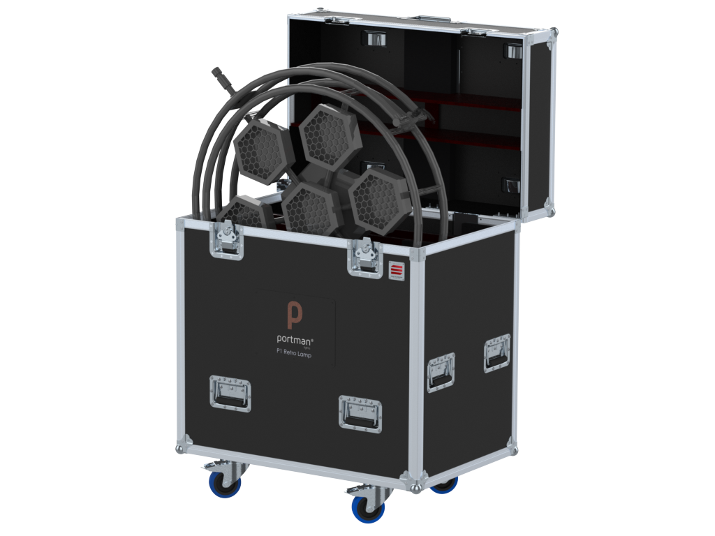 Santosom Projector Flight case PRO, 2x Portman P1 Retro Lamp