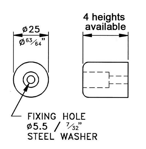 Adam Hall Hardware Rubber Foot Black With Steel Insert 25x25mm