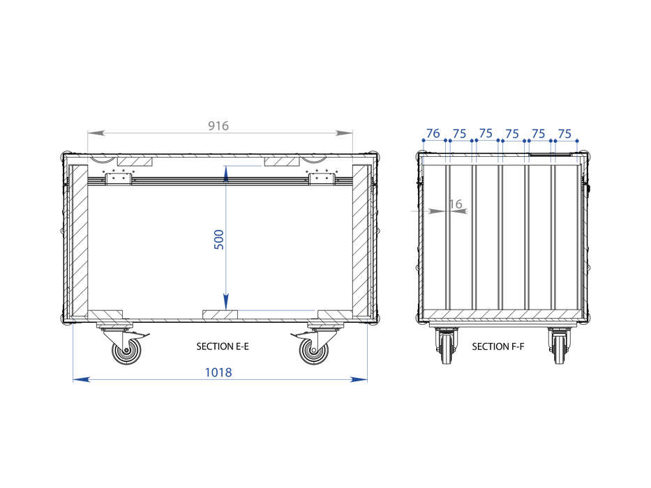 Santosom Display Flight case, 10x Led (2x575)x110x575mm