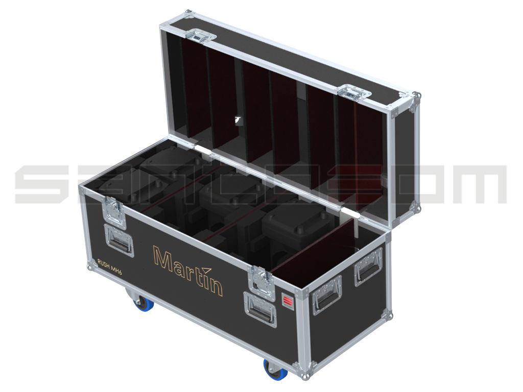 Santosom Moving Head Flight case PRO, 6x Martin Rush Mh6, clamps on