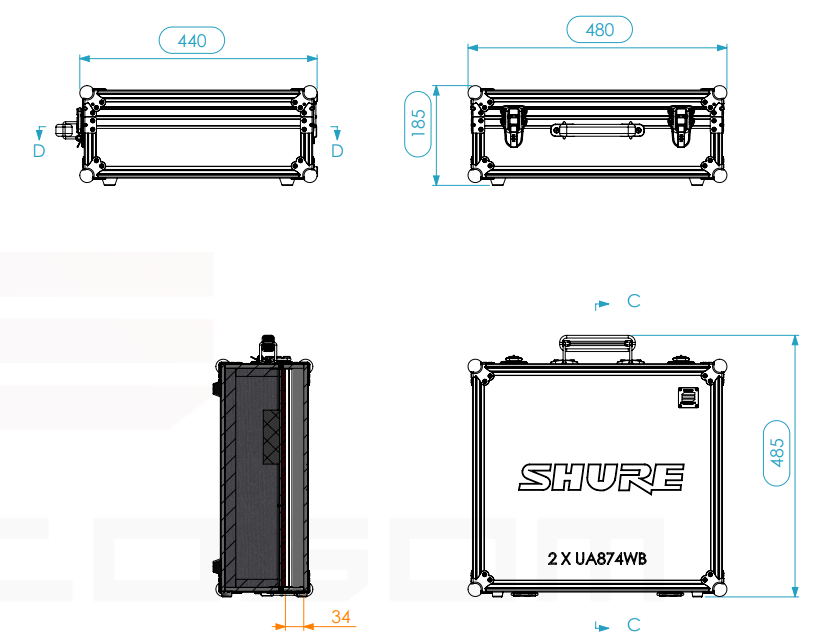 Santosom Microphone Flight case, 2x Shure UA870