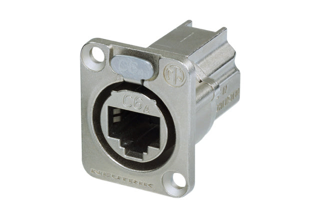 EtherCON D-shape CAT6A panel connector, Nickel housing