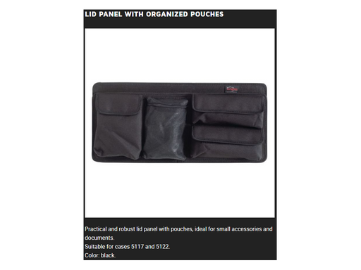PLASTIC CASES ACCESSORY LID Panel With ORGANIZED POUCHES for 5117-5122 Plastic Cases