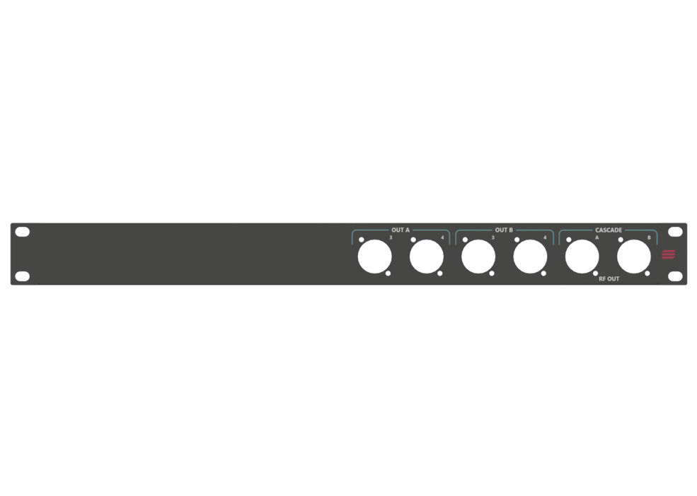 Adam Hall HARDWARE Rack Panel 1U, printed, ( 2x OUT(A+B)+ CASCADE)