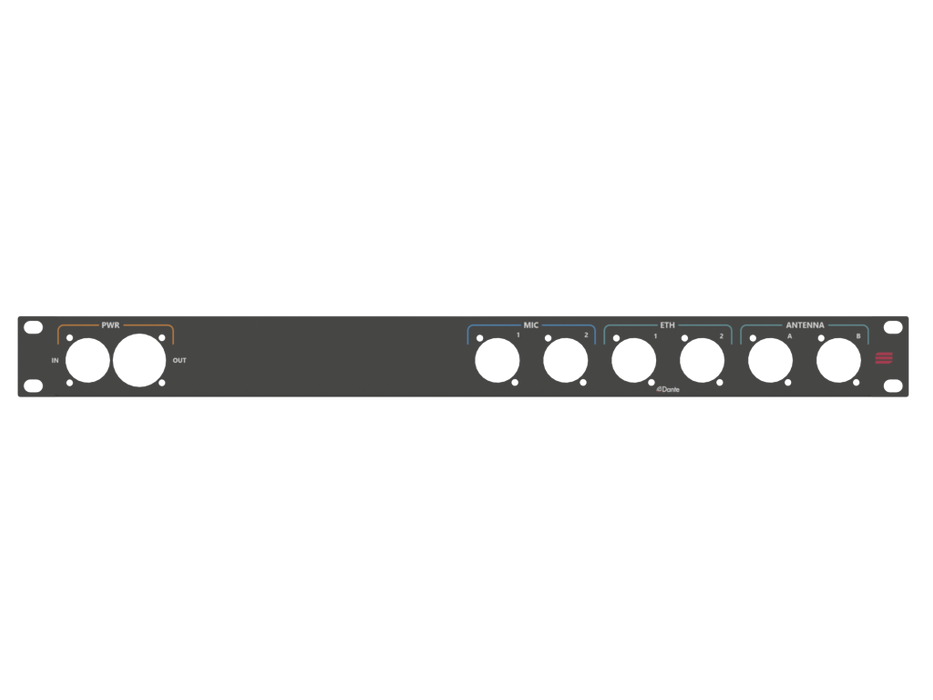 Santosom HARDWARE Rack Panel 1U,printed, True1, 6x D-Size (PWR, MIC, ETH, BNC)