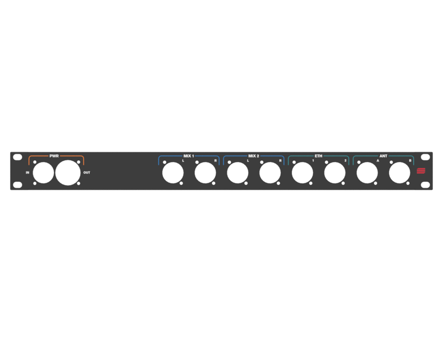 Santosom HARDWARE Rack Panel 1U, printed, (PWR, MIX 1-2, ETH, BNC)