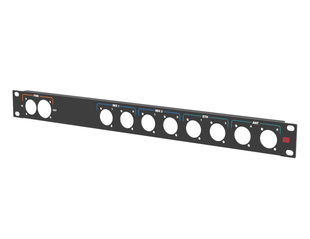 Santosom HARDWARE Rack Panel 1U, printed, (PWR, MIX 1-2, ETH, BNC)