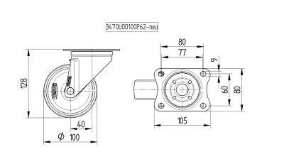 Santosom Hardware Self returning castor Ø100mm