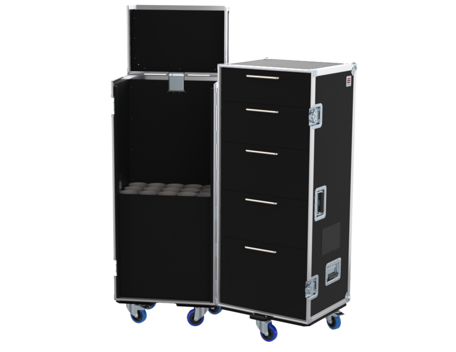Santosom Flight case PRO, 15 tripods + 5 drawers