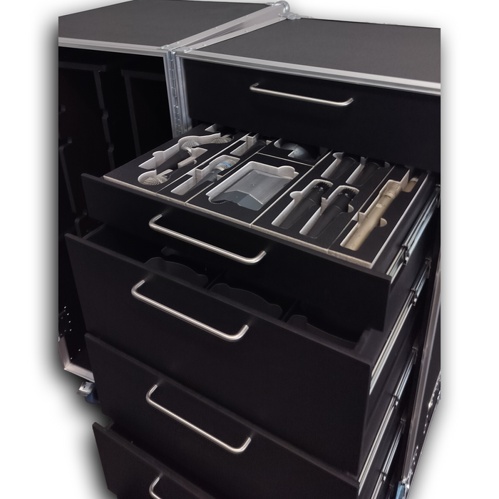 SANTOSOM MICROPHONE STANDS Flight case PRO-2B, 10x Stands + 8x Roundbases + 6x Drawers