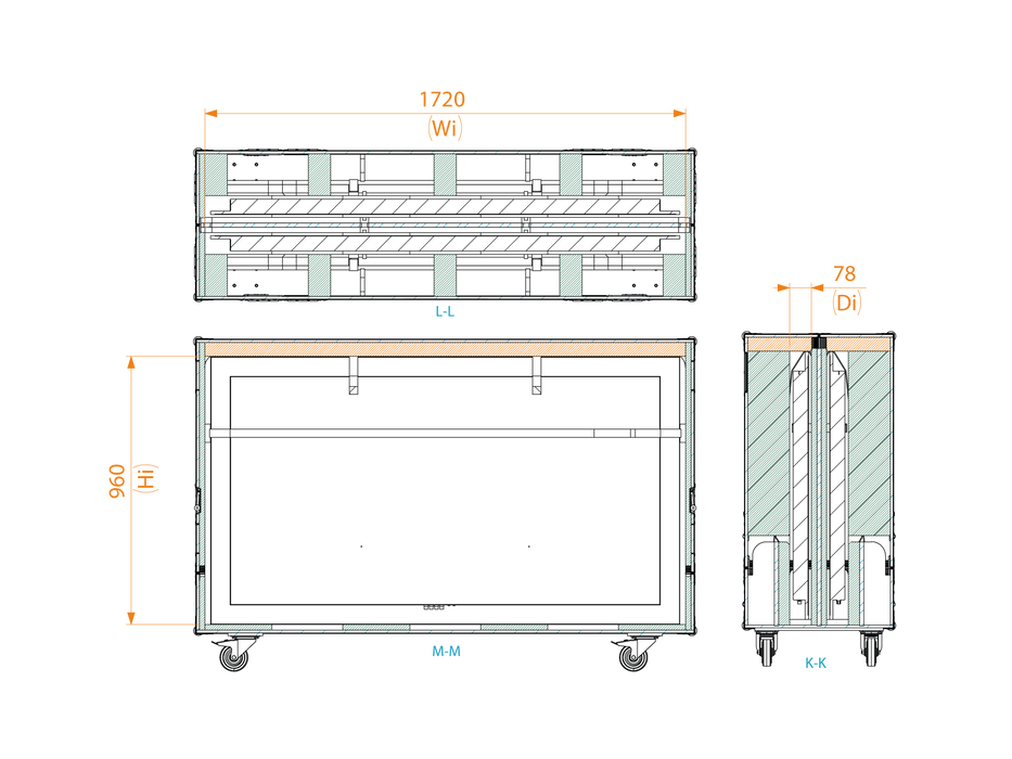 SANTOSOM Display Flight case PRO, 2x Screens 55" a 75", 6x 40"