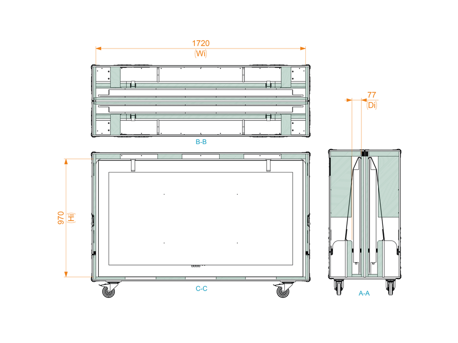 SANTOSOM Display Flight case PRO, 2x Screen 75" (W1720xD77xH960 UID)