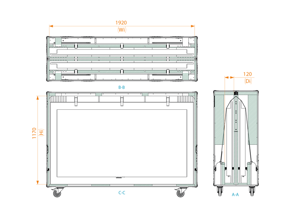 SANTOSOM Display Flight case PRO, 2x Screen 85", 6x 43" Adjust. (1920x160x116